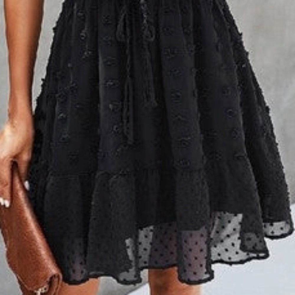 NEW! Supreme Fashion Spaghetti Strap Lined Ruffle Casual Short Dress Black Large - Picture 4 of 6
